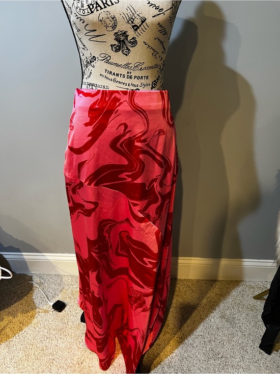 INC International Concepts Dresses & Skirts - INC International Concepts Red Marble-Print Satin Maxi Skirt